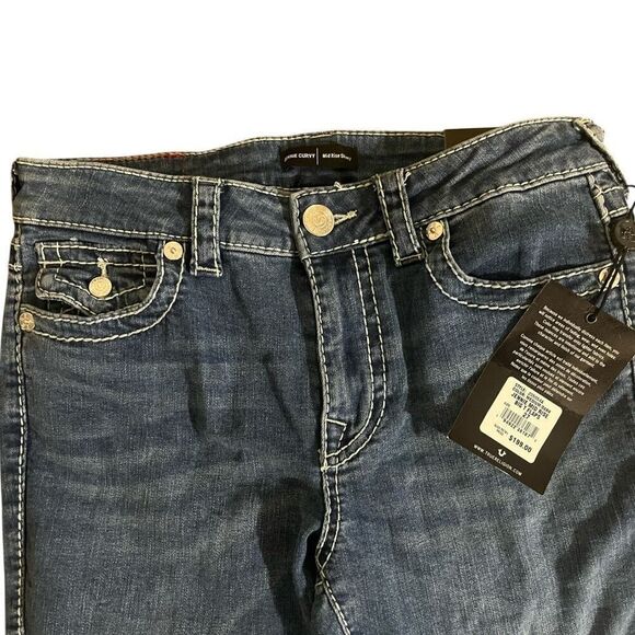 True Religion Big T Flap Jennie Mid Rise Medium Dark 205054A Sz 27 NWT - Picture 2 of 9